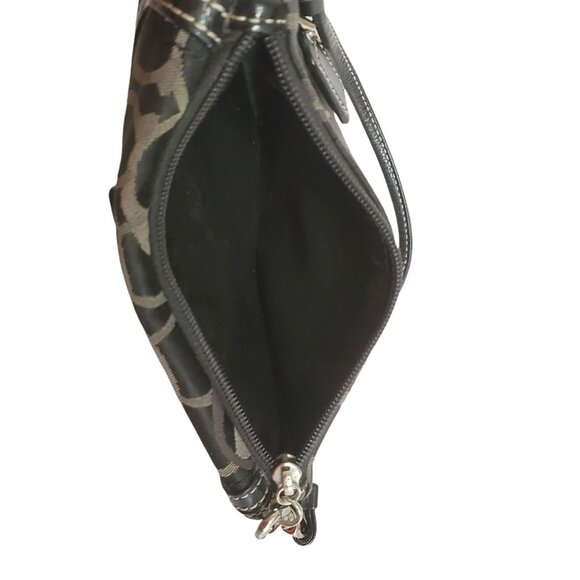 Coach Signature Wristlet Clutch Purse Flap Black Brown Wallet Strap Turn Lock - Picture 7 of 13